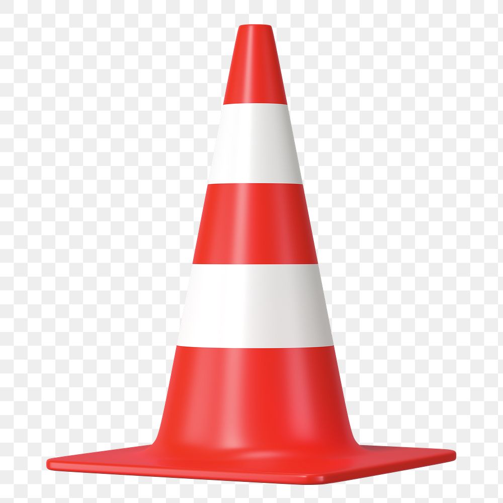 PNG 3D red traffic cone, element illustration, transparent background