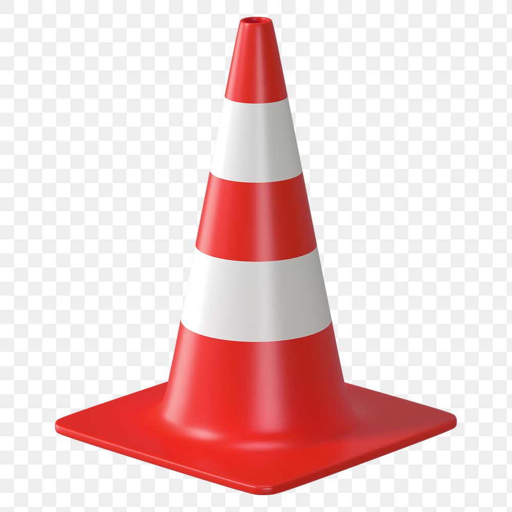PNG 3D red traffic cone, element illustration, transparent background