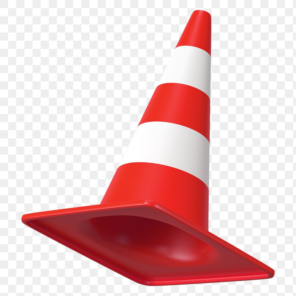 PNG 3D red traffic cone, element illustration, transparent background