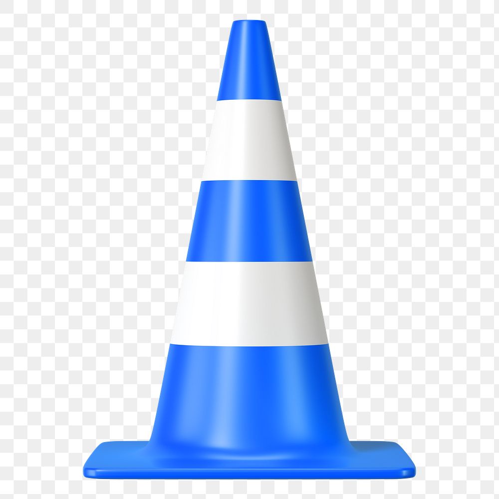 PNG 3D blue traffic cone, element illustration, transparent background