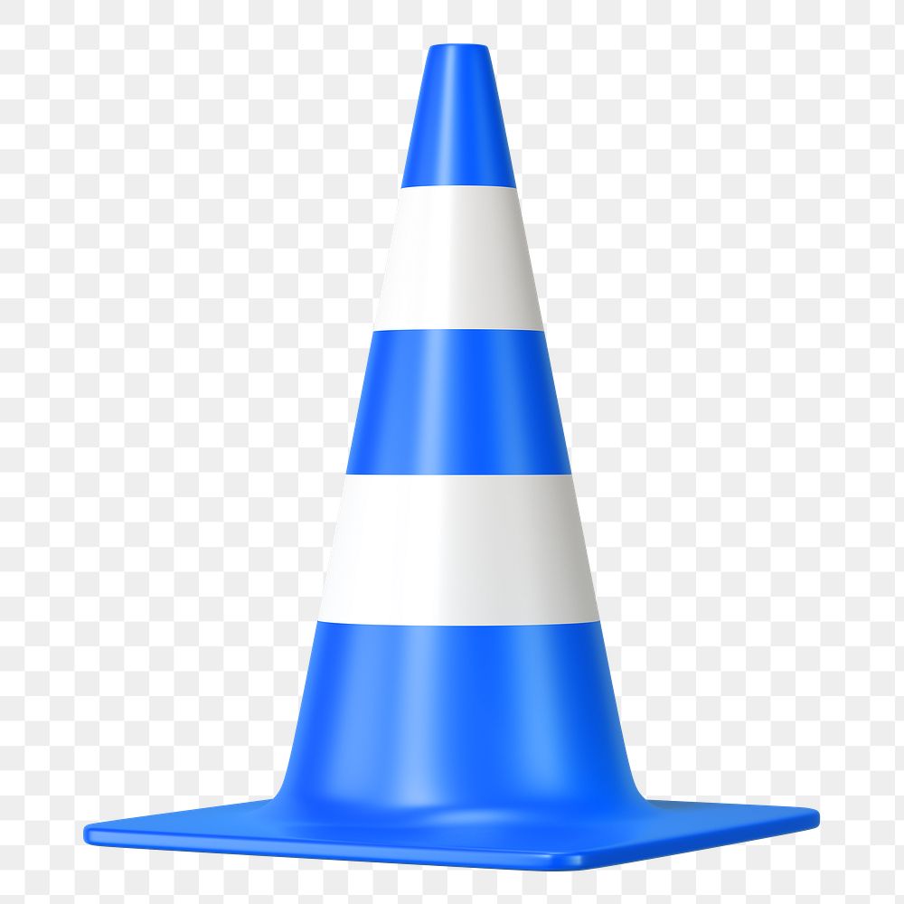 PNG 3D blue traffic cone, element illustration, transparent background