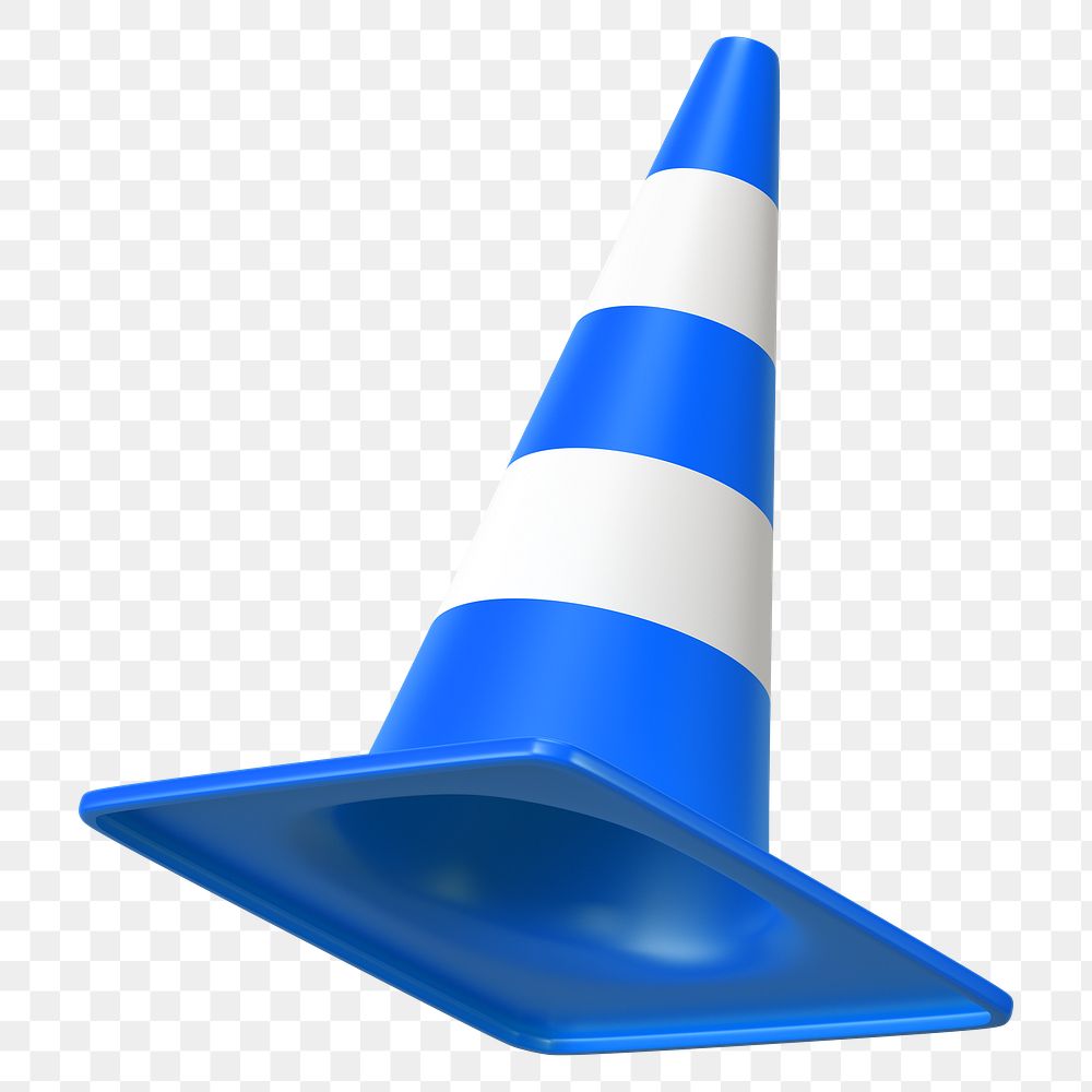 PNG 3D blue traffic cone, element illustration, transparent background