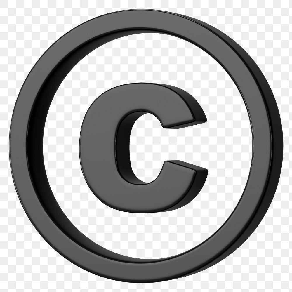 Black copyright png symbol 3D, transparent background