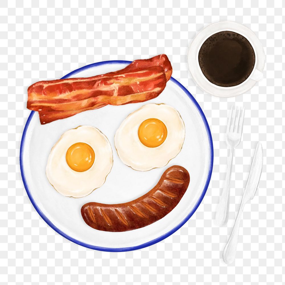 Smiling sunny side up png, breakfast food, transparent background