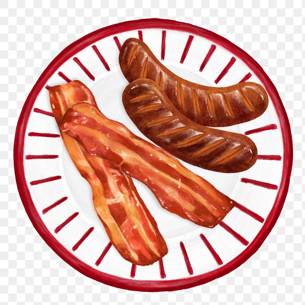 Bacon & sausages png food sticker, transparent background