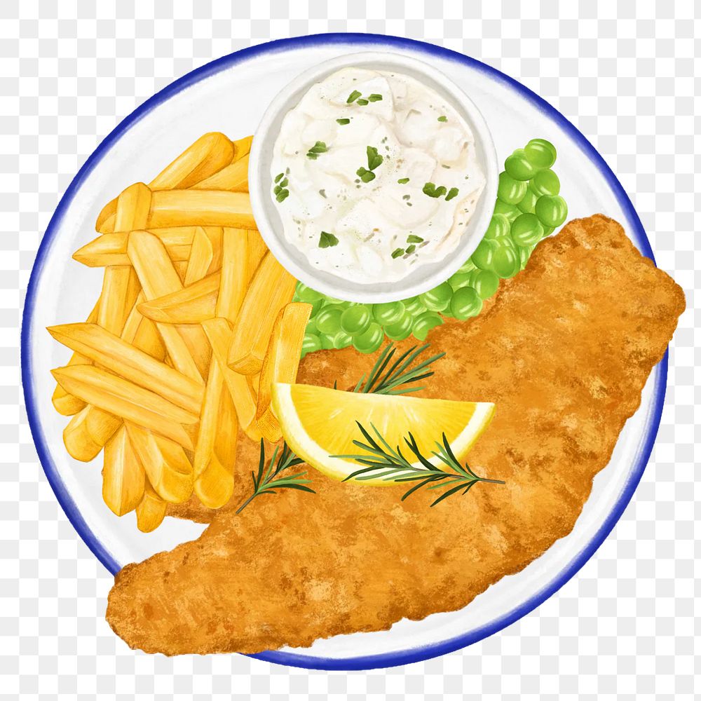 Fish and chips png food illustration, transparent background