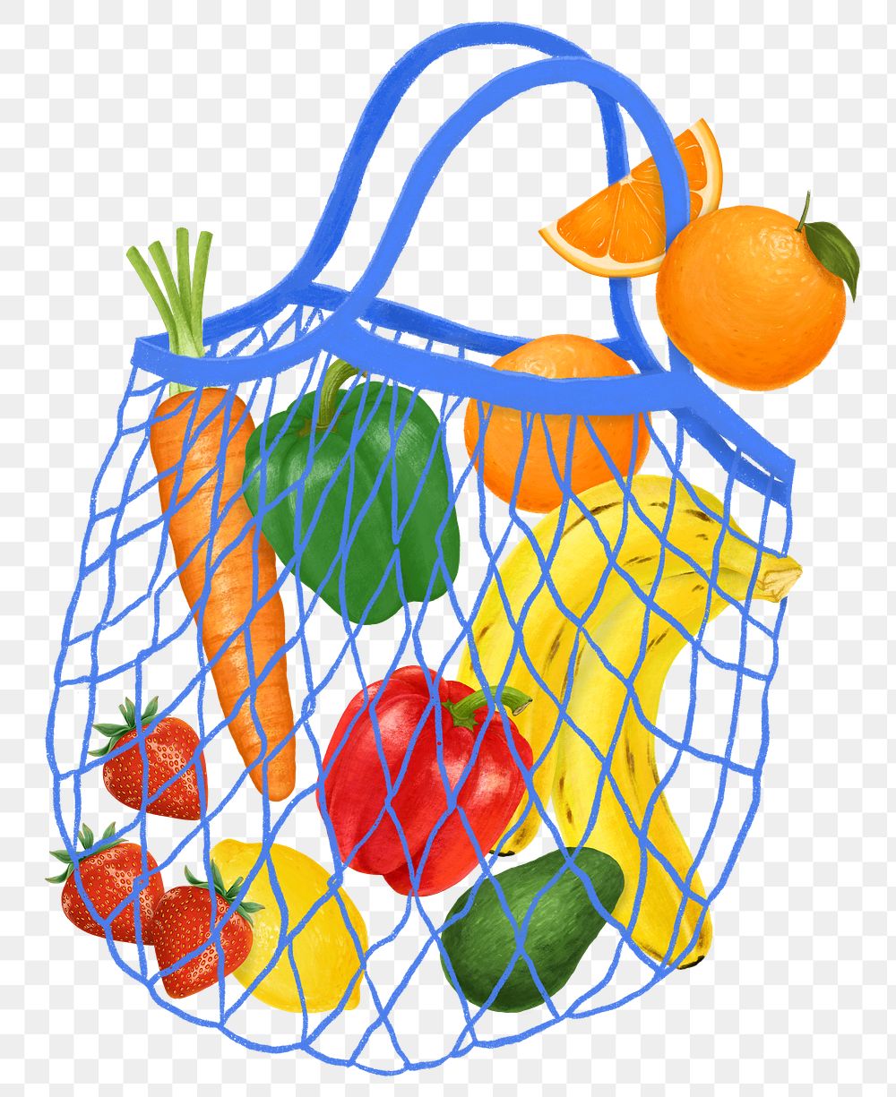 Healthy grocery bag png sticker, transparent background