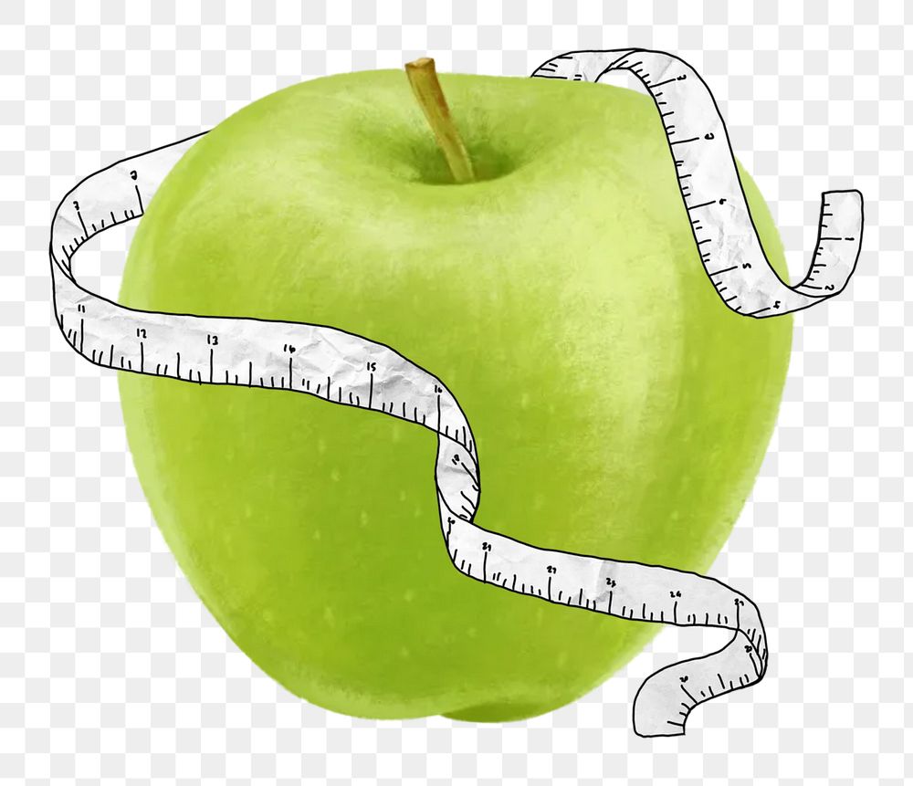 Apple tape measure png sticker, healthy food, transparent background