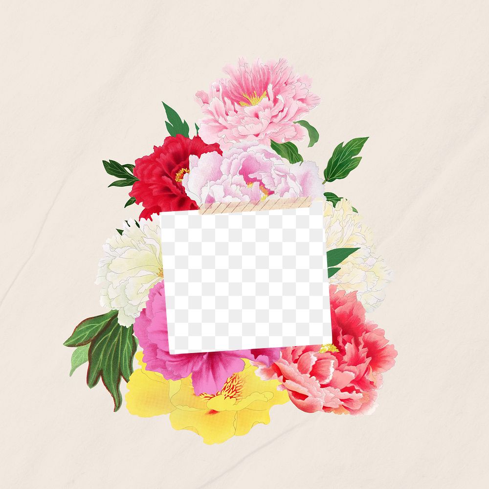 Note paper png frame, flower bouquet collage, transparent design