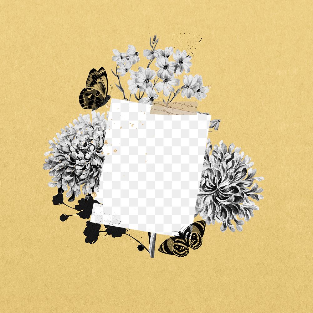 Note paper png frame, flower bouquet collage, transparent design
