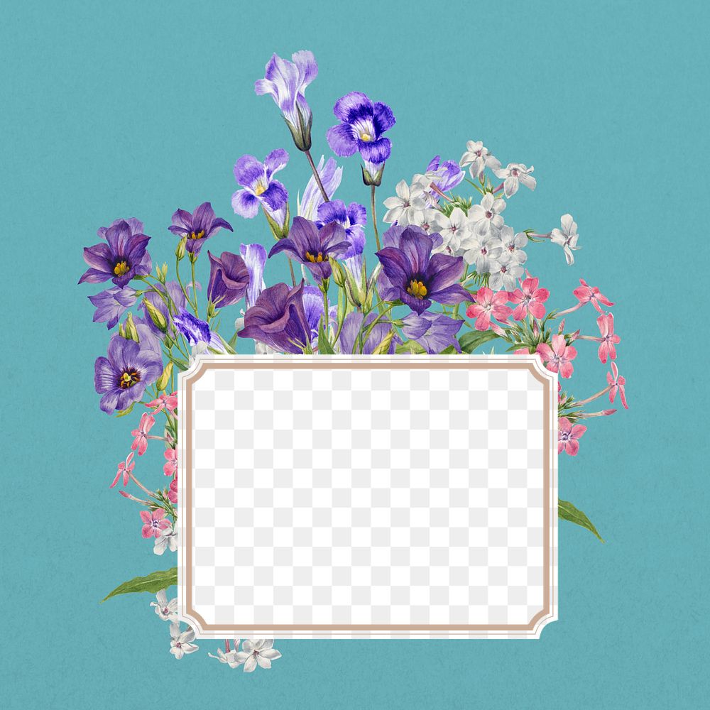 Aesthetic purple flower png frame, paper collage, transparent design