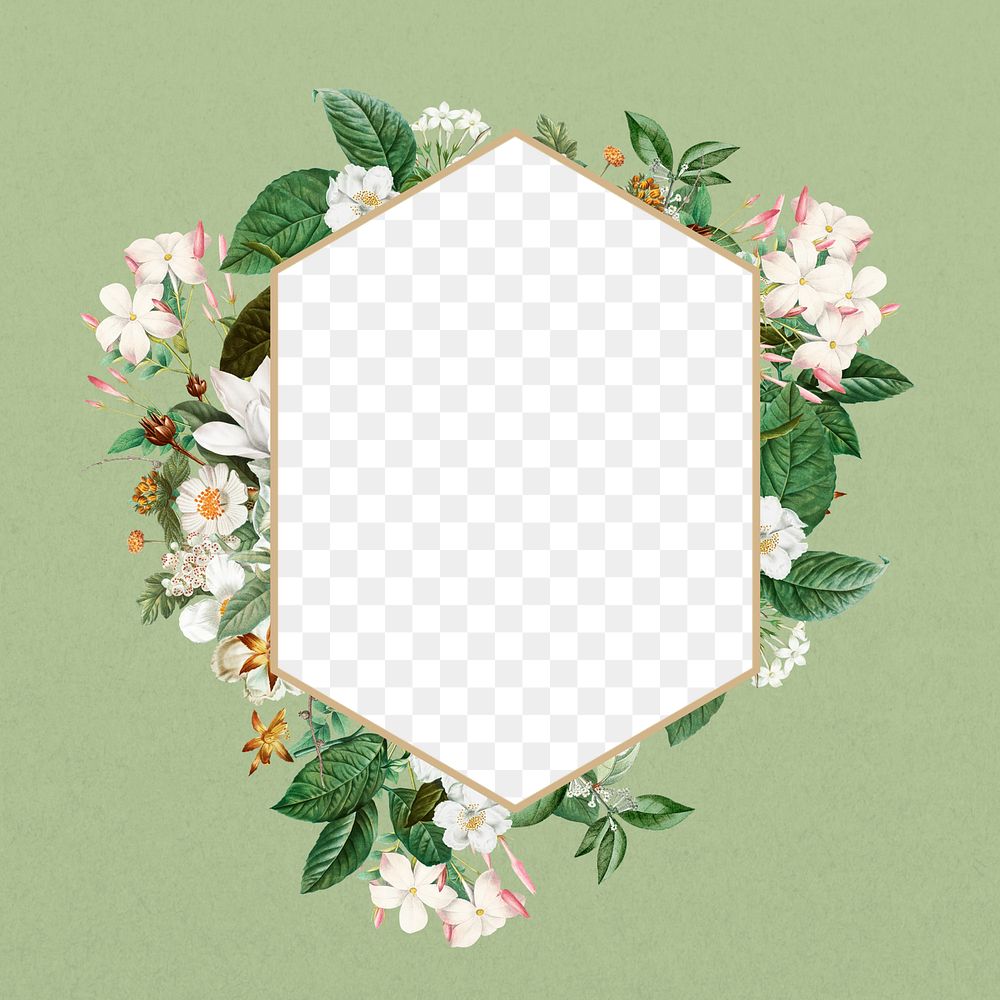 White wedding flower png frame, geometric shape, transparent design