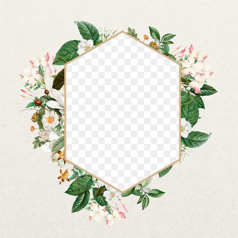 White wedding flower png frame, geometric shape, transparent design