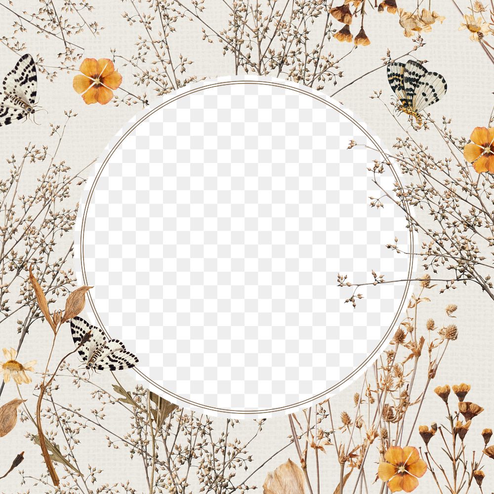 Autumn aesthetic png frame, leaf branch and butterfly collage, transparent design