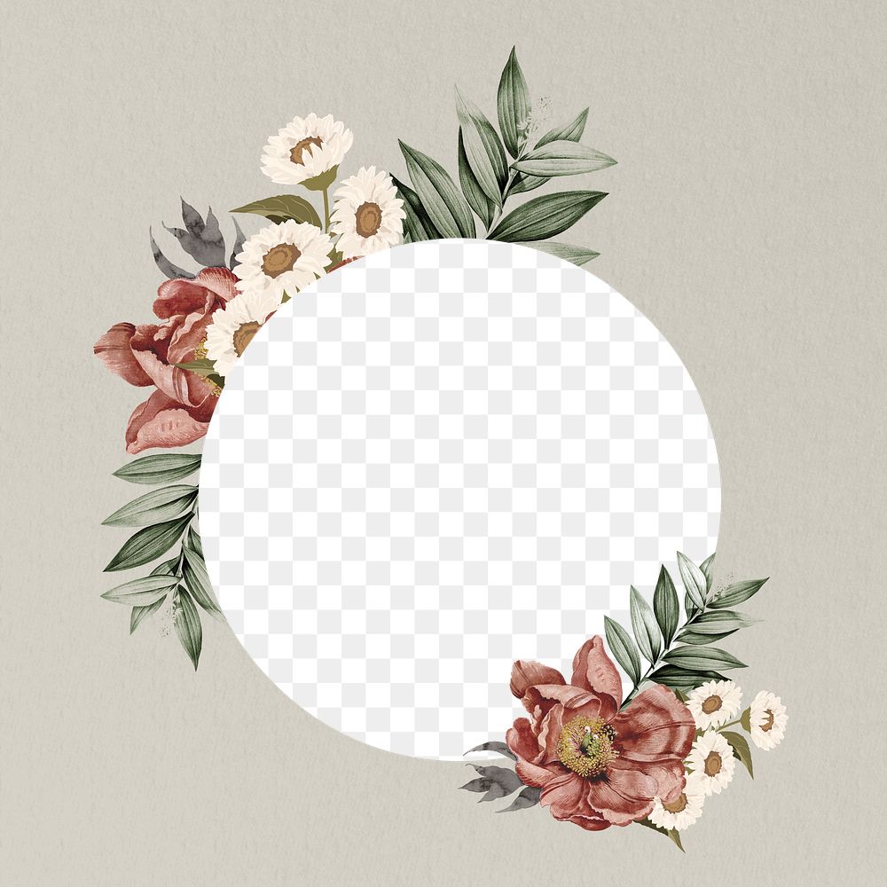 Circle paper png frame, pink vintage flower collage, transparent design