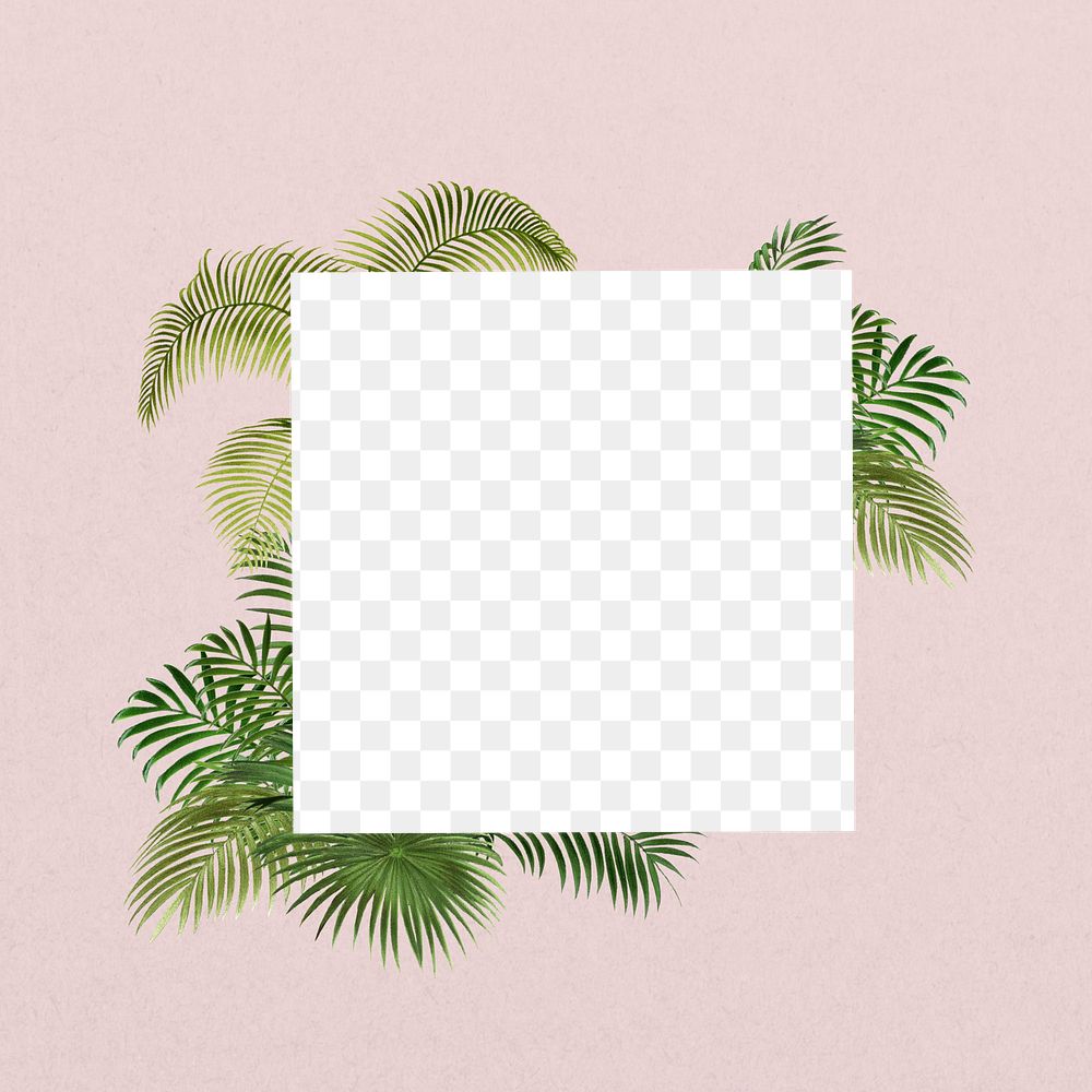Note paper png frame, palm leaf collage, transparent design