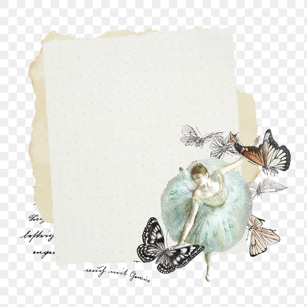 Aesthetic ballerina png  butterfly, note paper, vintage collage art, transparent background. Remixed by rawpixel.
