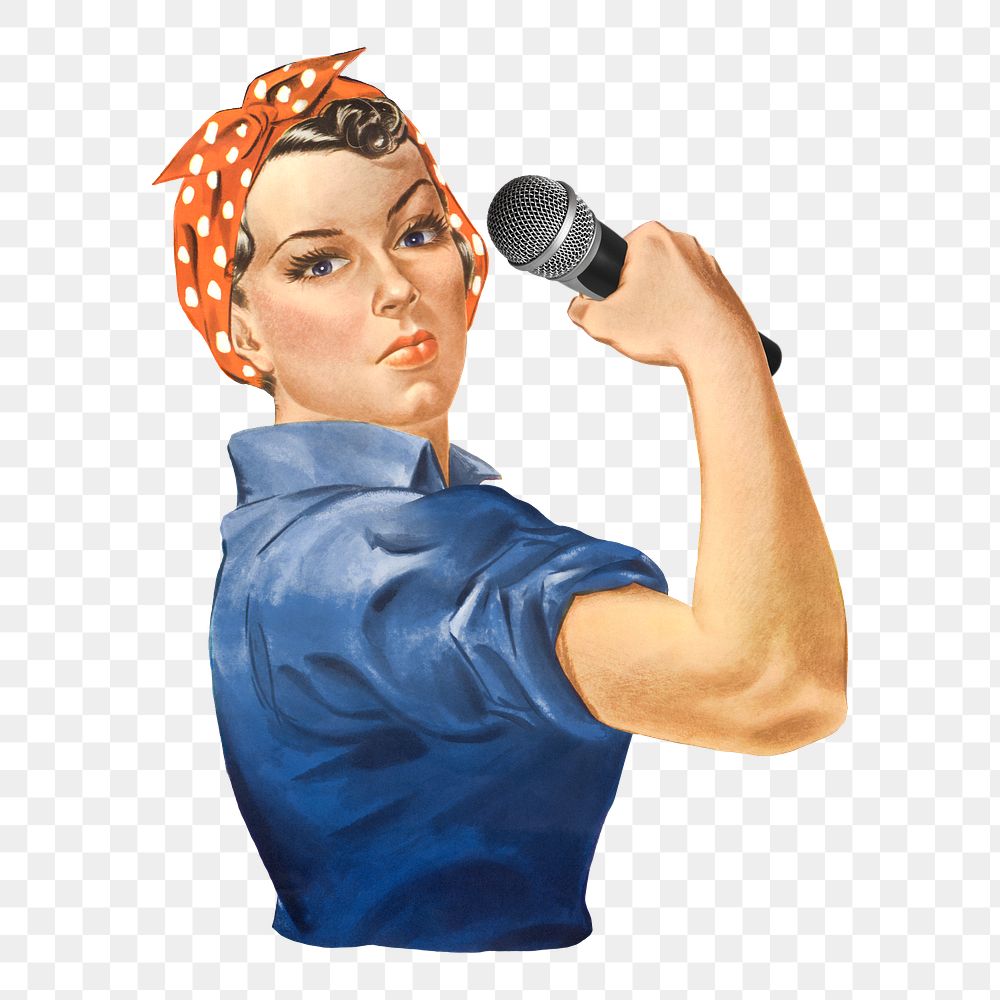 Woman holding microphone png element, transparent background. Remixed by rawpixel.