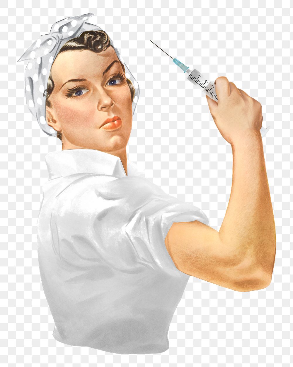Nurse holding needle png element, transparent background. Remixed by rawpixel.