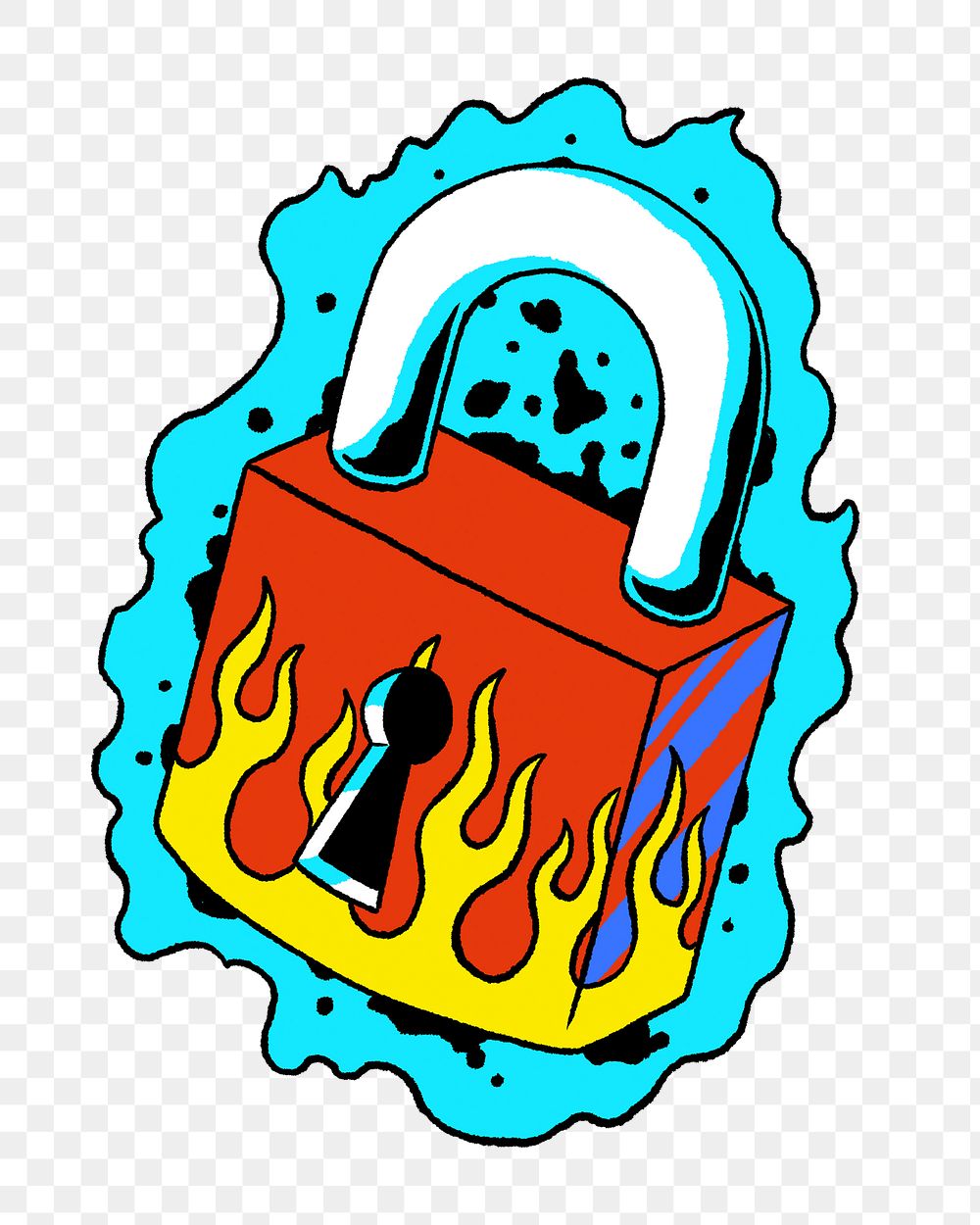 Png fire neon padlock illustration, transparent background