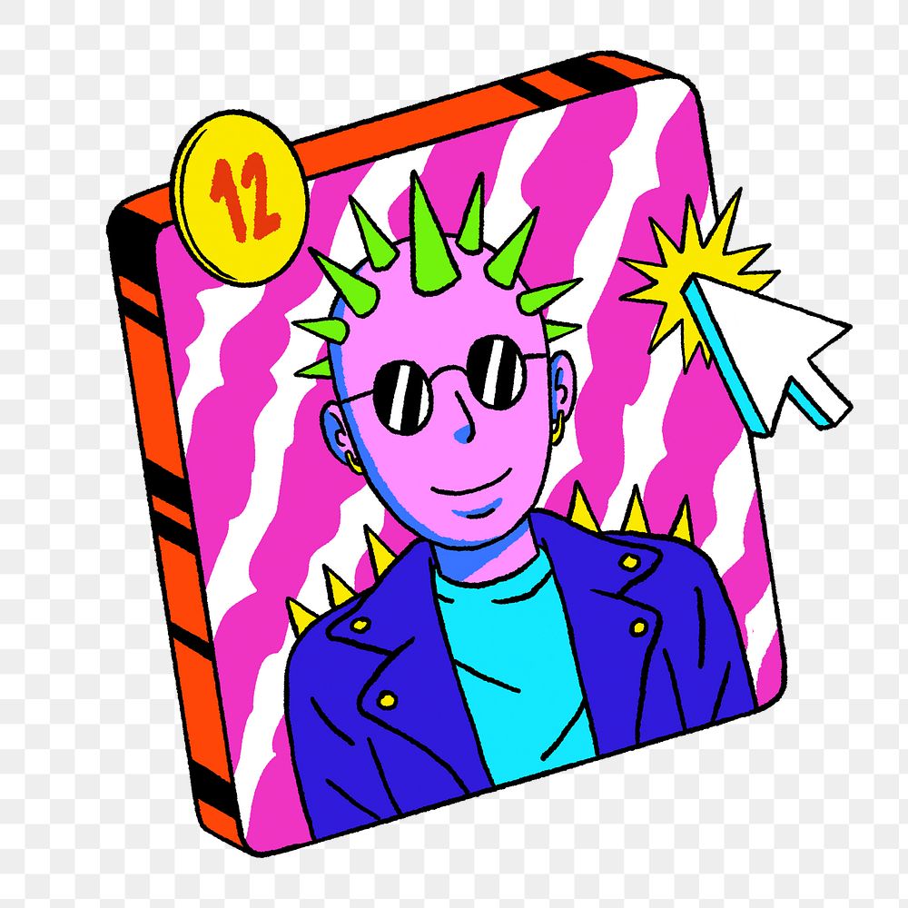 Png neon punk avatar illustration, transparent background