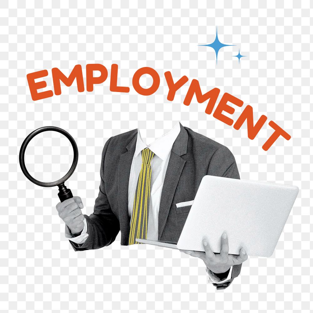 Employment word png sticker, jobs head businessman remix on transparent background
