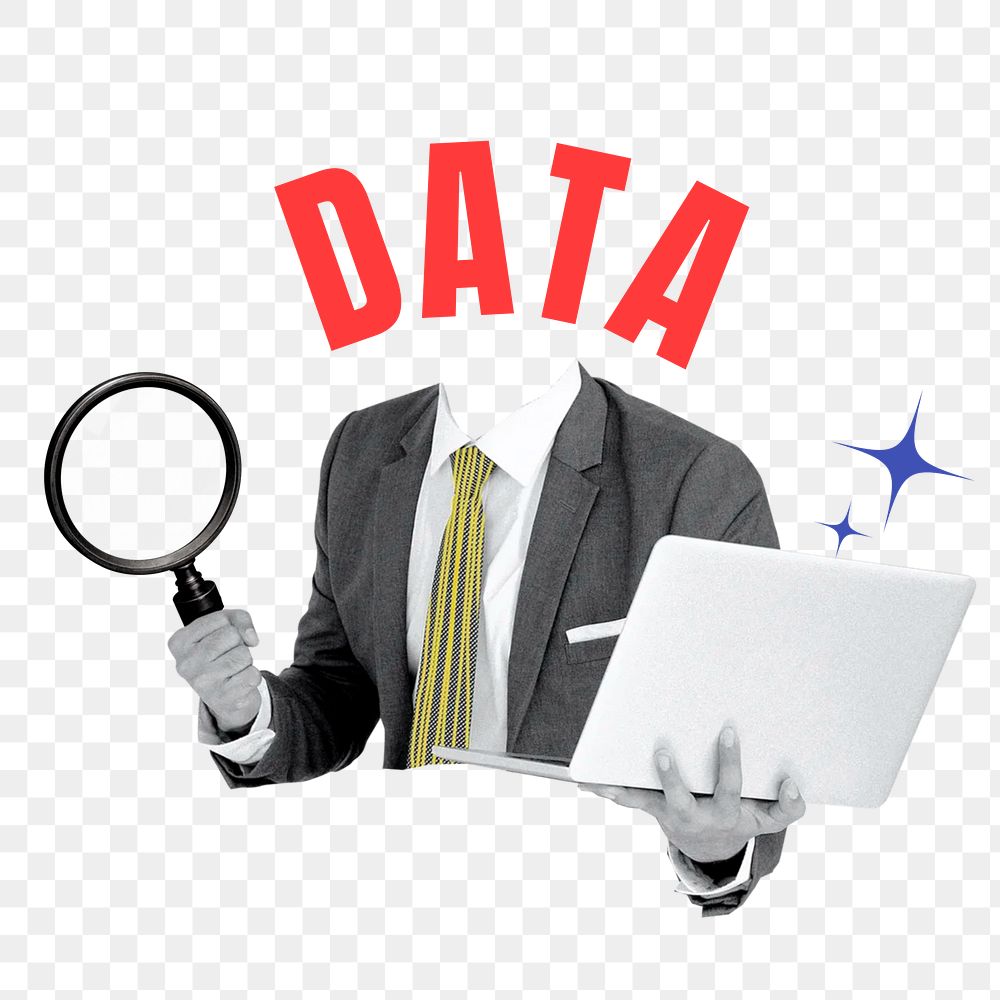 Data word png sticker, data head businessman remix on transparent background