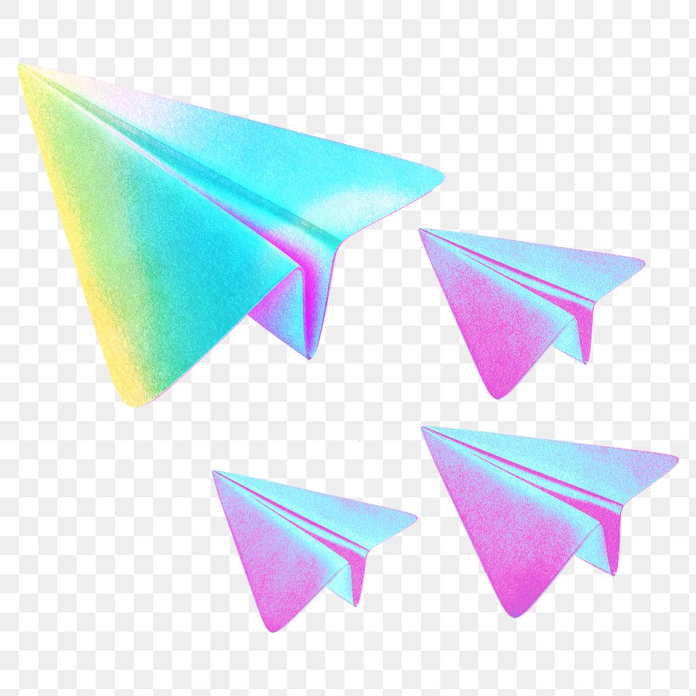 Paper planes png gradient, transparent background