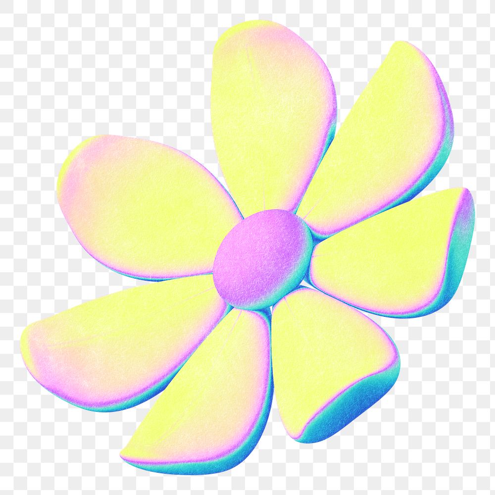 Yellow flower png gradient holographic, transparent background