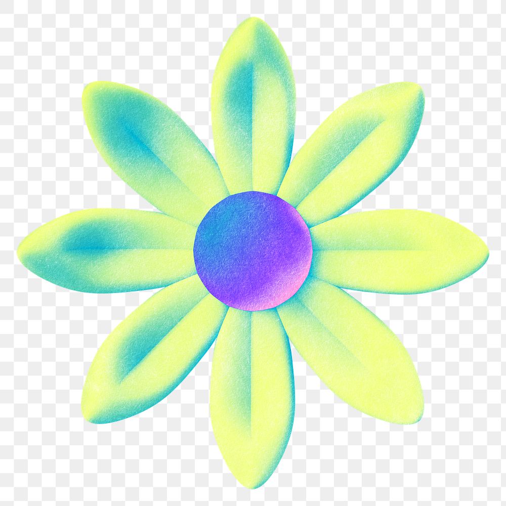 Green flower png gradient holographic, transparent background