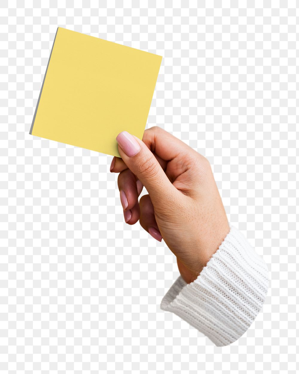 PNG Woman holding a sticky note, collage element on transparent background