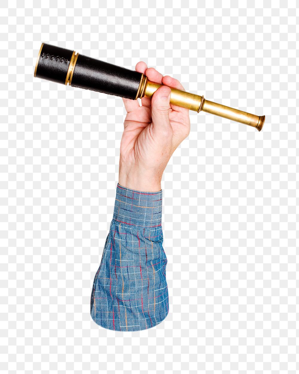 Telescope png in hand, transparent background