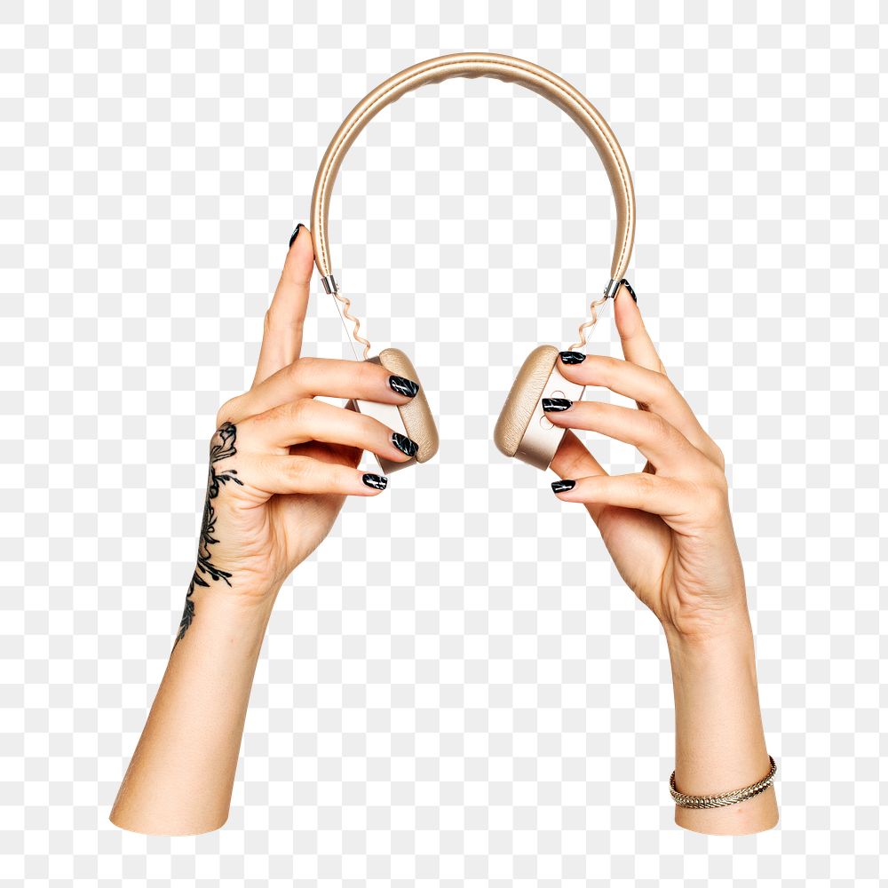 Headphones png in hand on transparent background