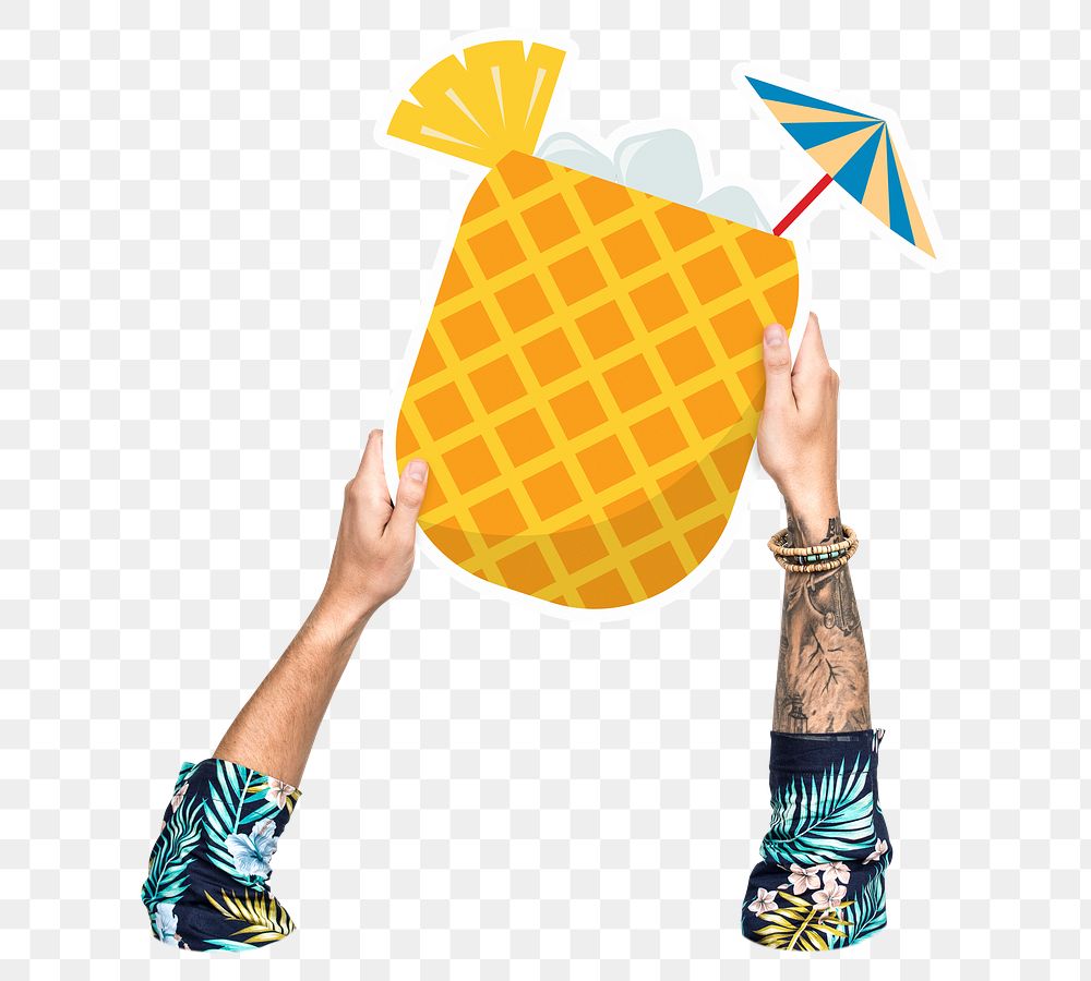 Hand holding png pineapple drink, transparent background