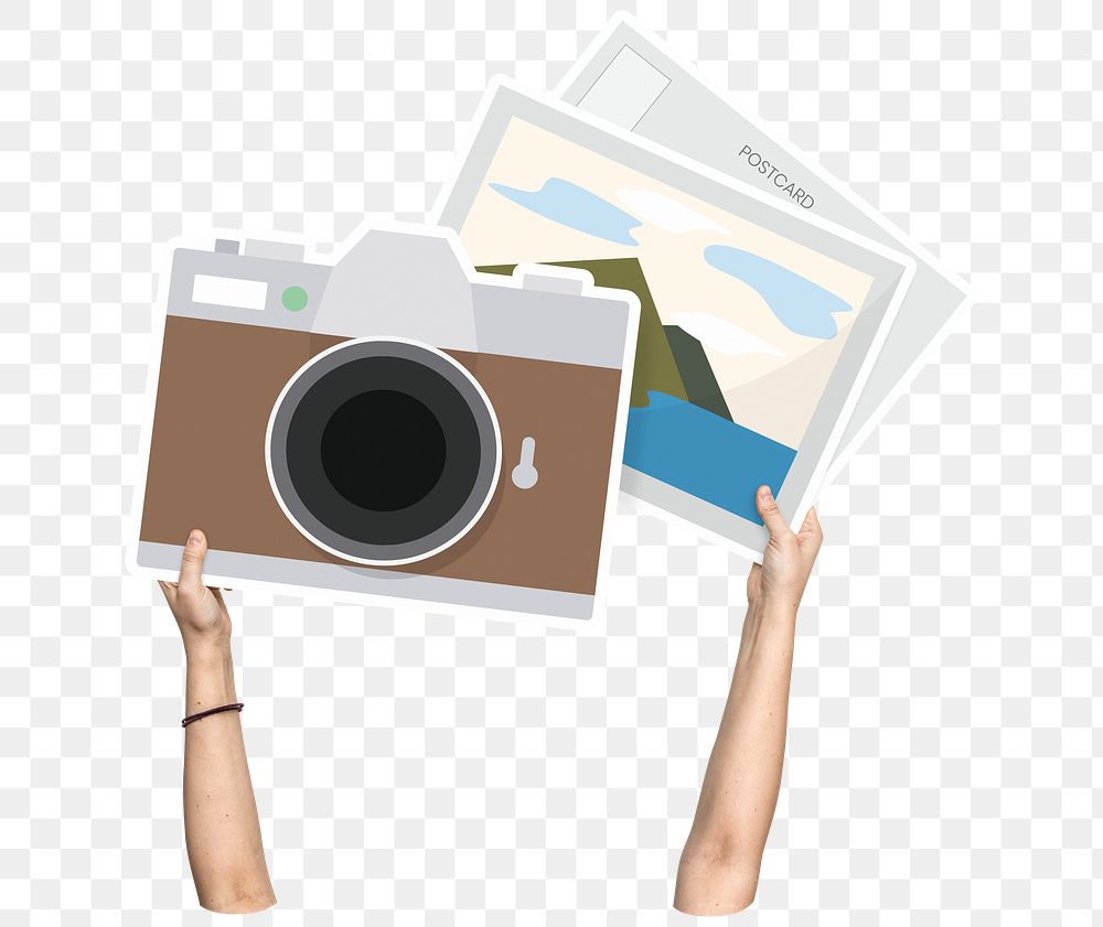 Hand holding camera png, transparent background