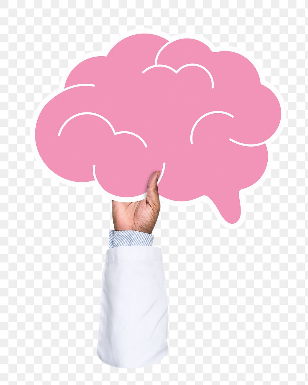 Hand holding png brain icon sticker, transparent background