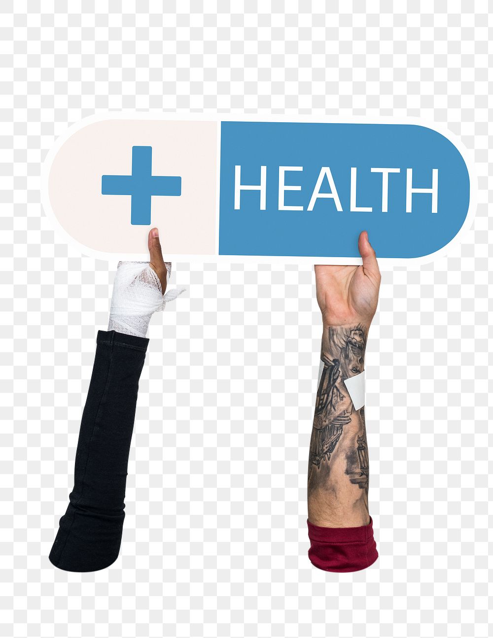 Hand holding png capsule medicine sticker, transparent background