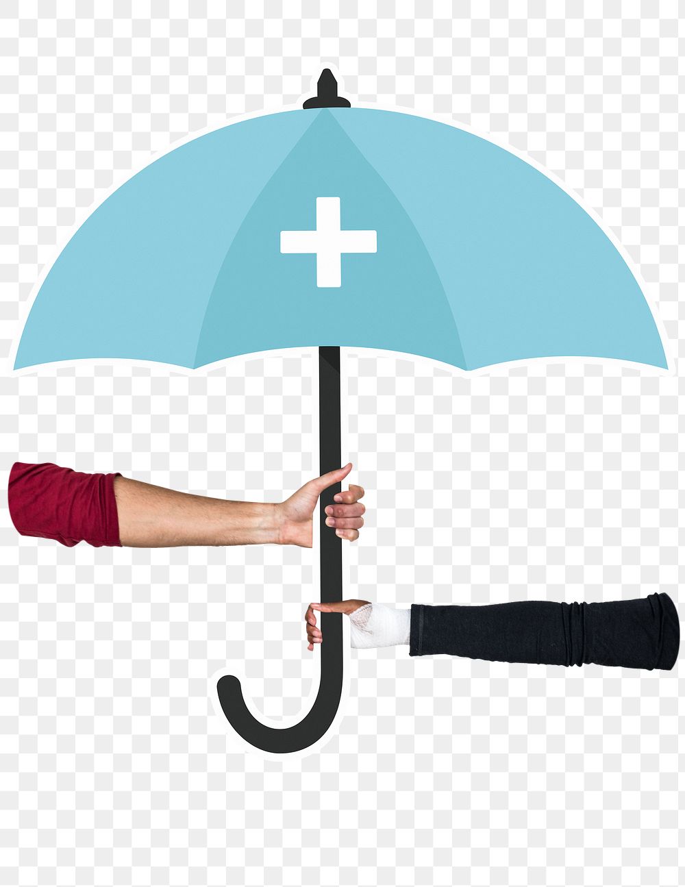 Hands holding png first-aid umbrella, transparent background