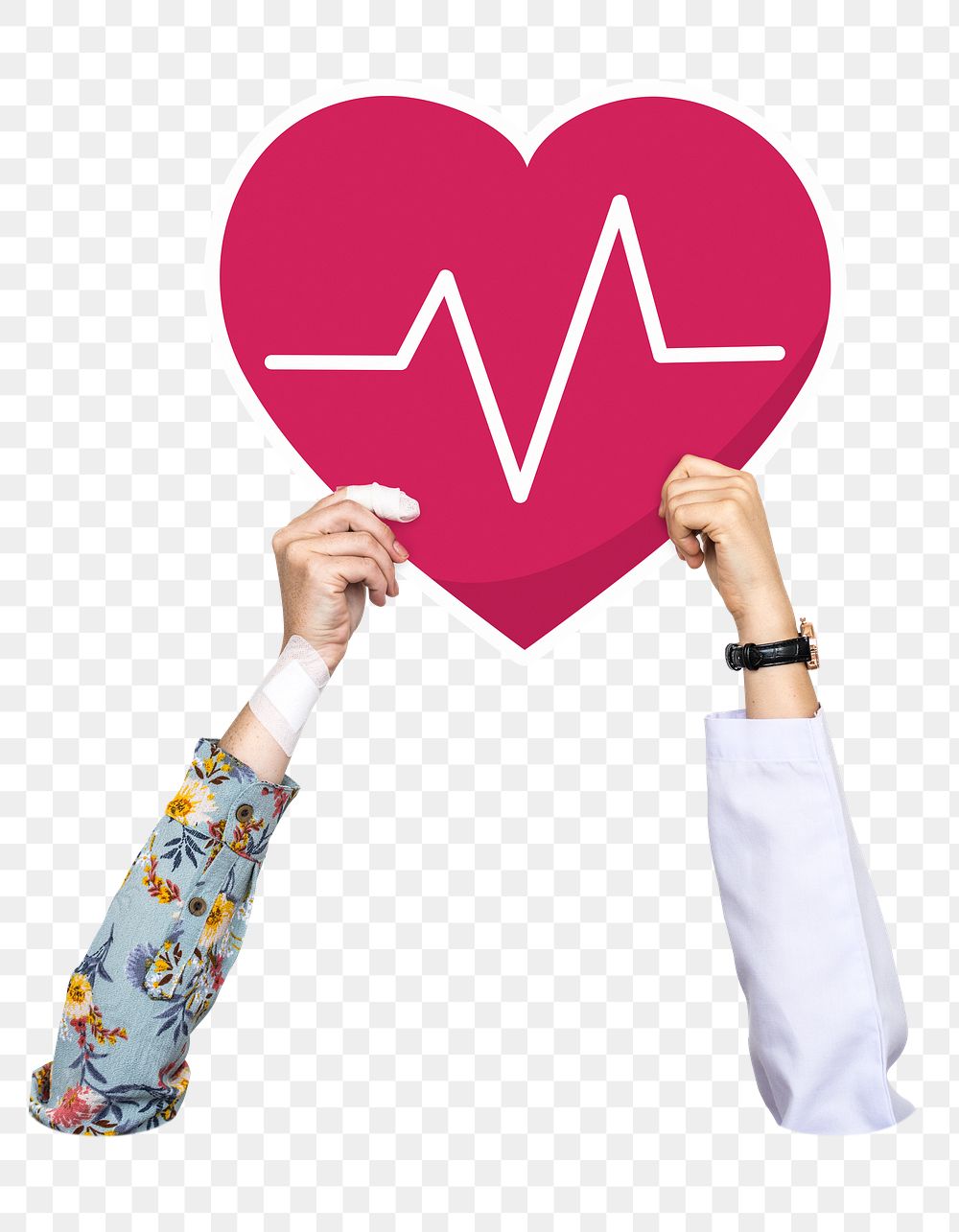 Hand holding png beating heart sticker, transparent background