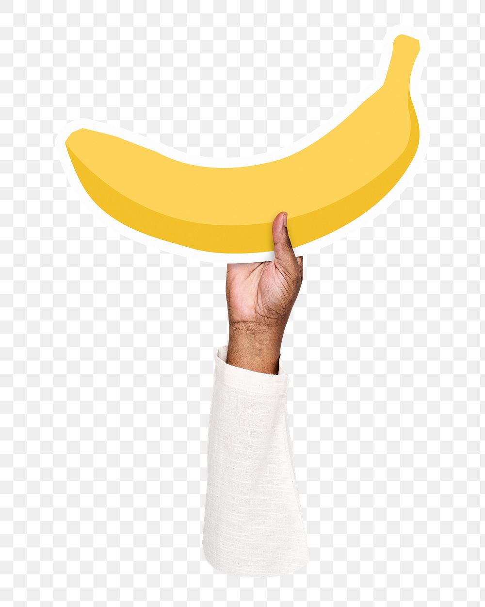 Hand holding png banana sticker, transparent background