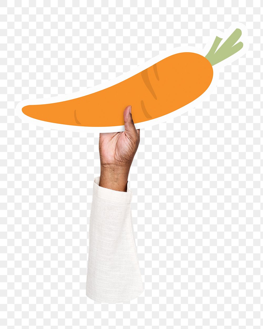 Hand holding png carrot sticker, transparent background