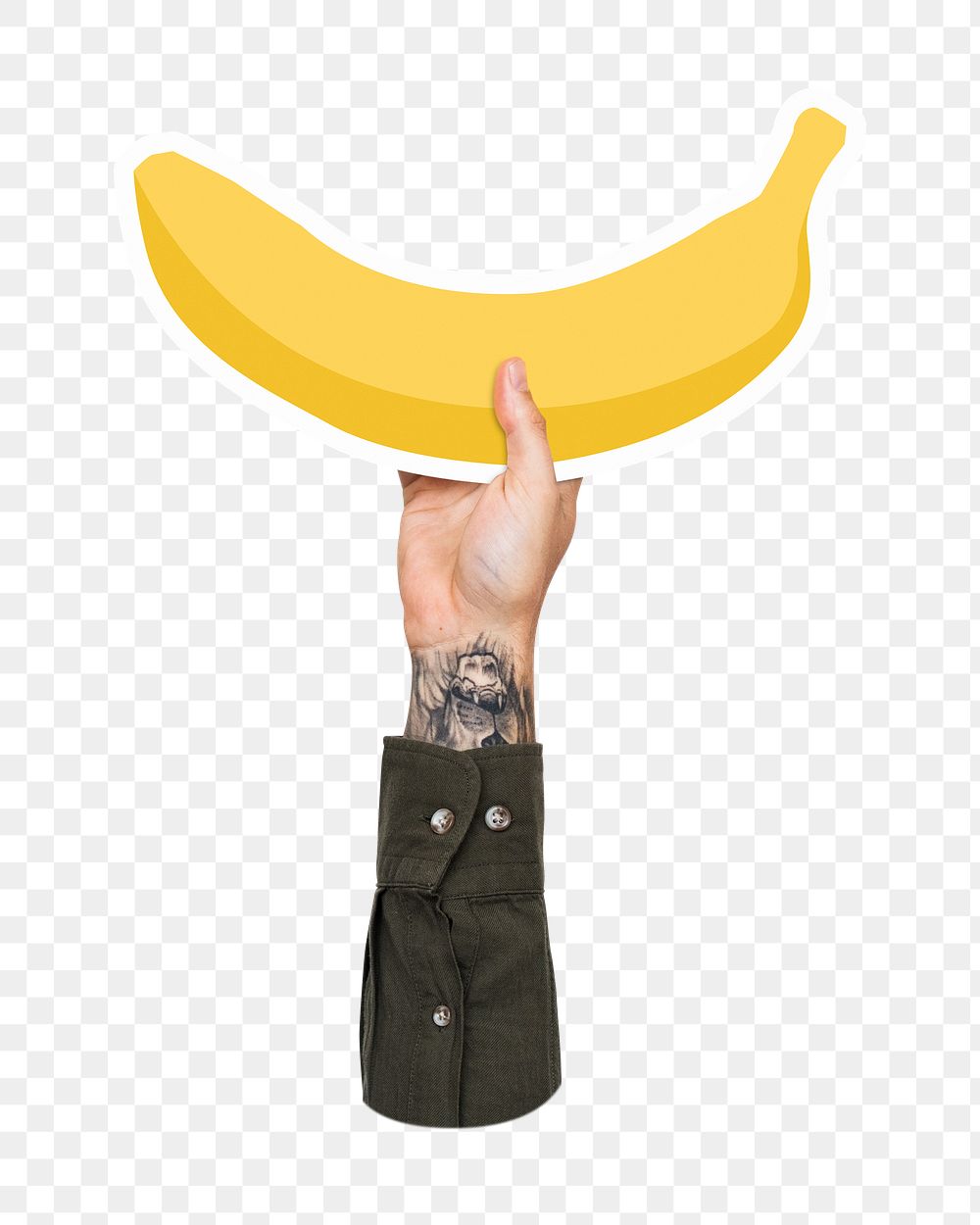 Hand holding png banana sticker, transparent background