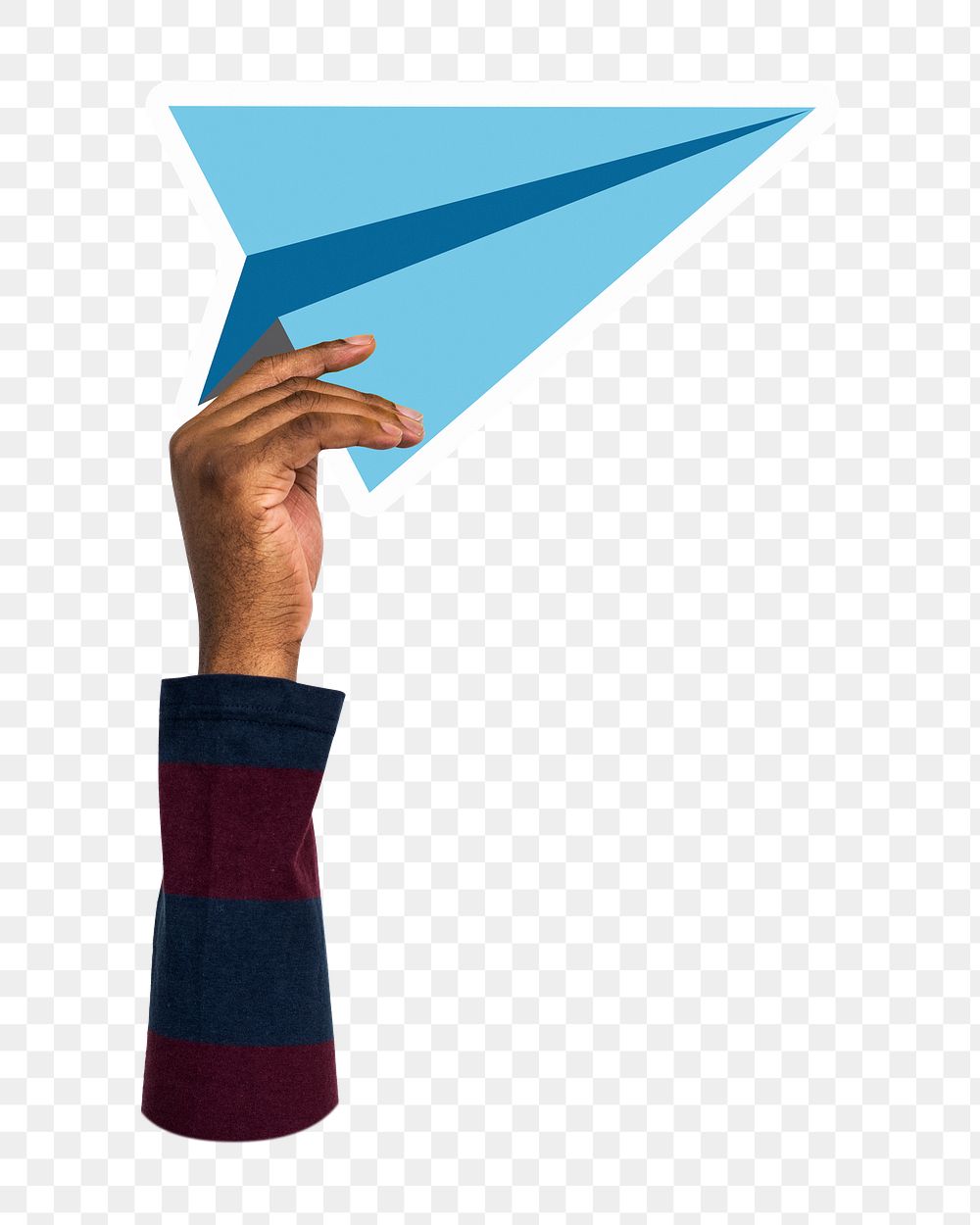 Hand holding png paper plane sticker, transparent background