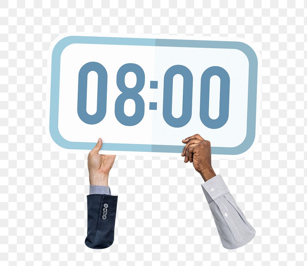 Hand holding png digital clock sticker, transparent background