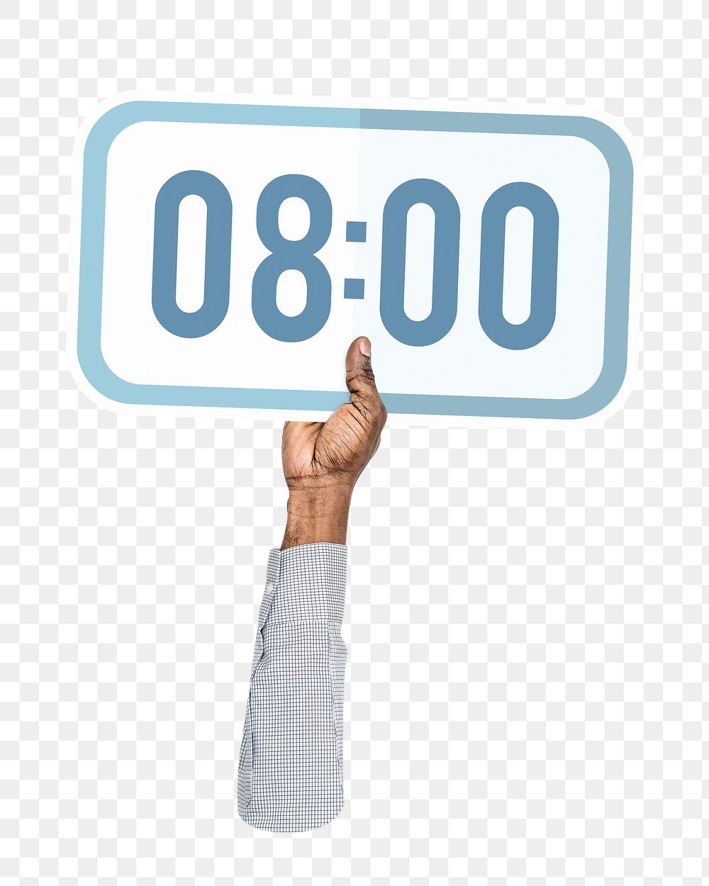 Hand holding png digital clock sticker, transparent background