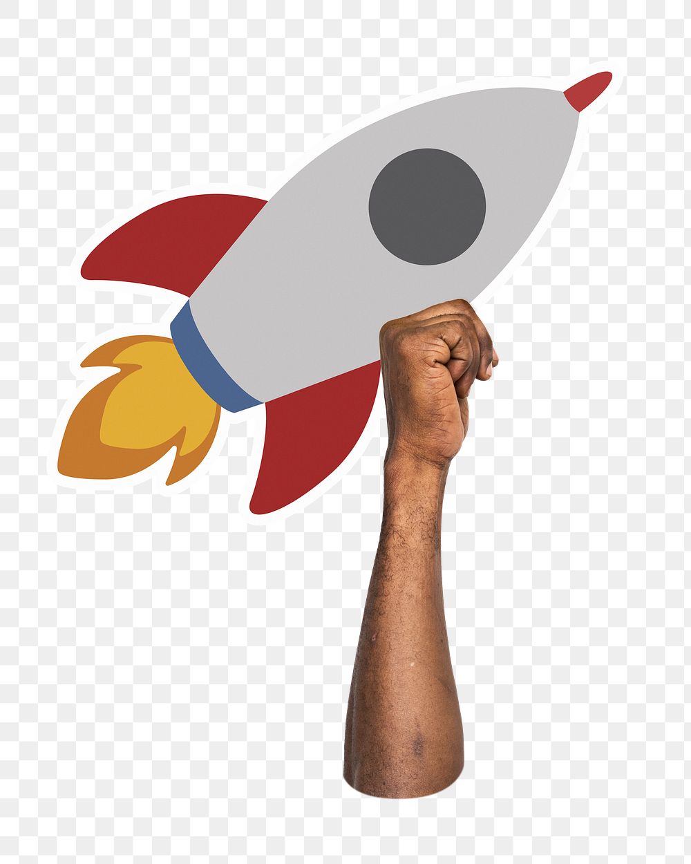 Hand holding png spaceship rocket, transparent background