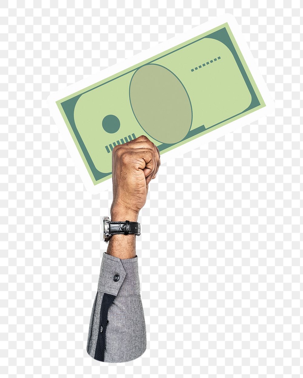 Hand holding png bank note sticker, money graphic, transparent background