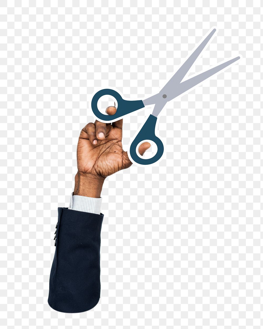 Hand holding png scissors sticker, transparent background