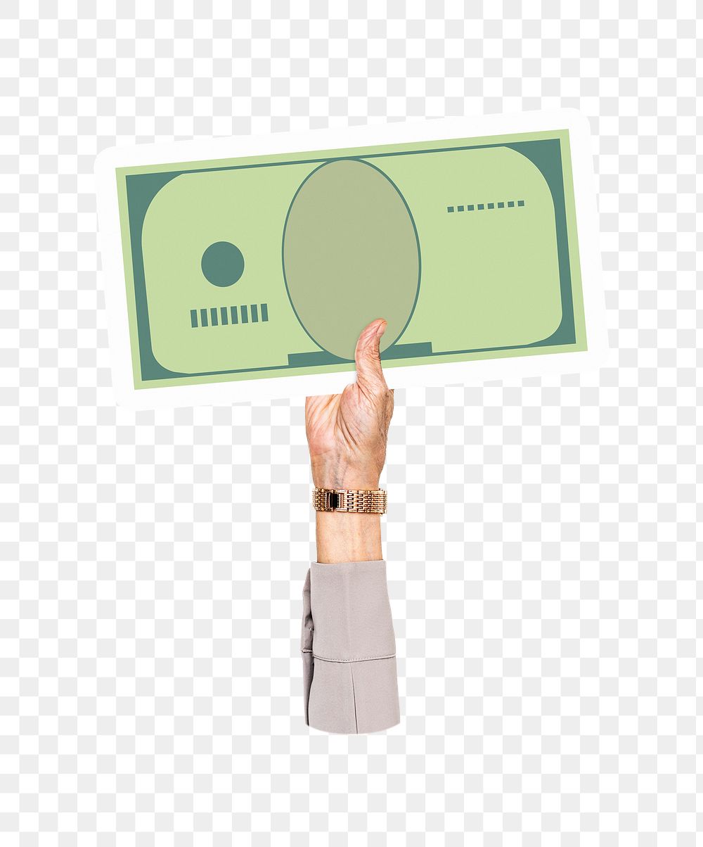 Hand holding png bank note sticker, money graphic, transparent background