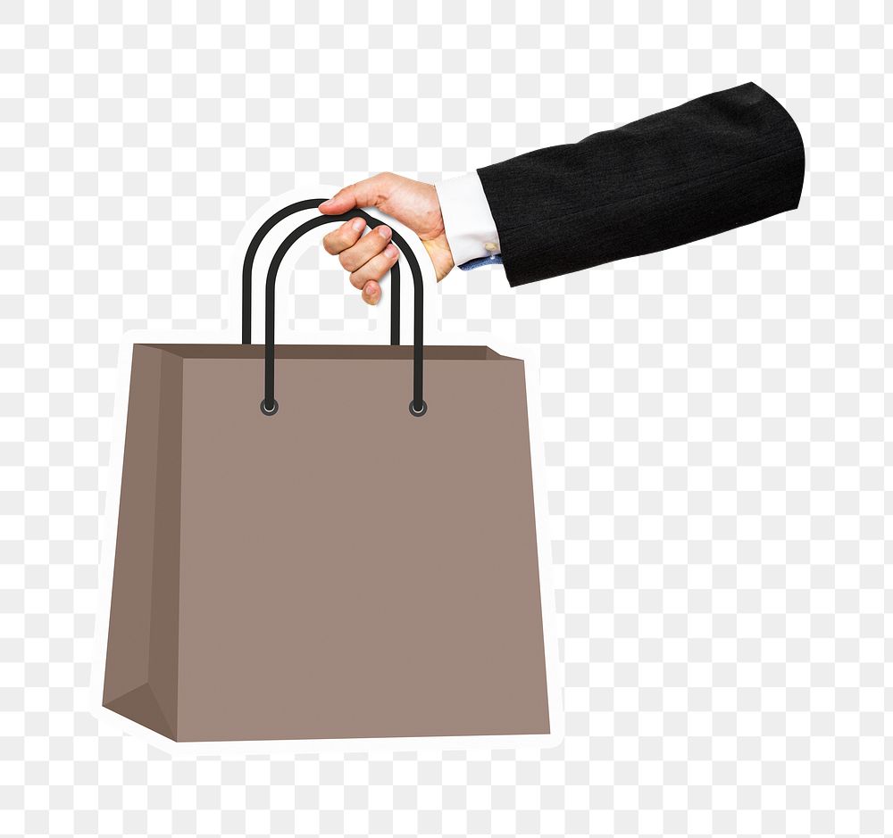 Hand holding png shopping bag clipart, transparent background